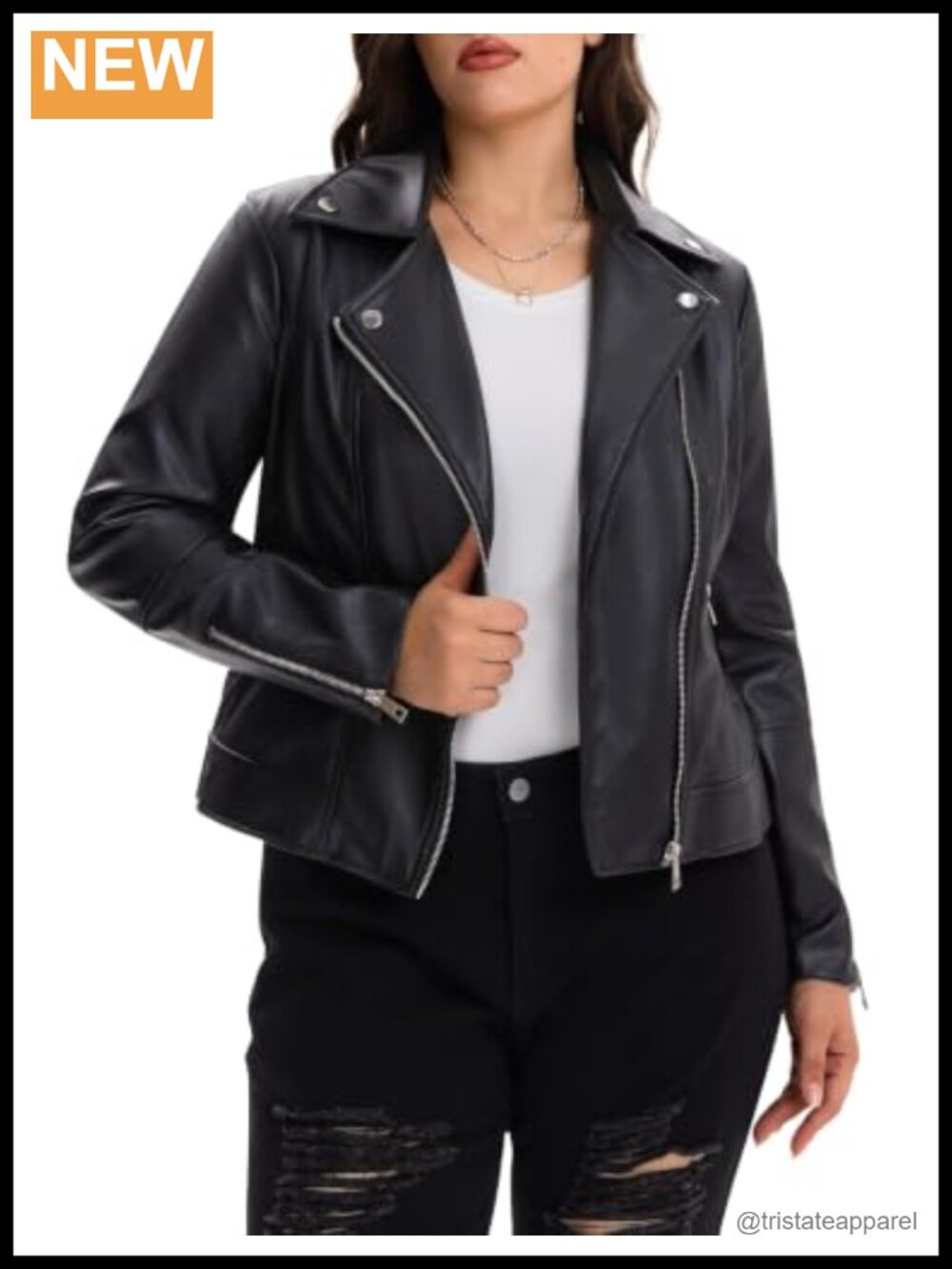 Faux Leather Motorcycle Jacket Slim Fit Biker Moto Coat Zip Pockets